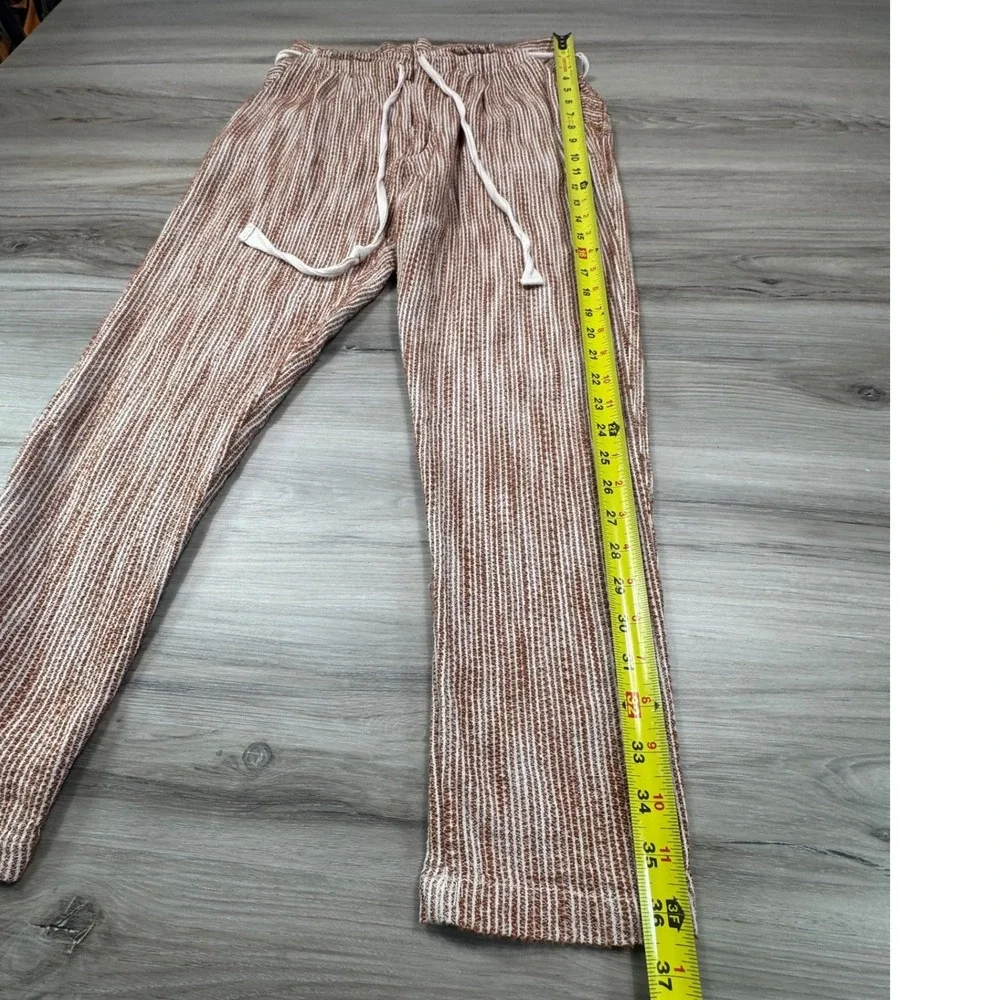 Free People Light At Sunrise‎ Pants High Rise Brown Striped Boho Lounge Size 4